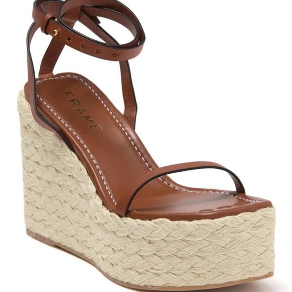 Frame Denim Shoes - Frame Le Venice Espadrille Platform Wedge Sandal In Tobacco - Size 40